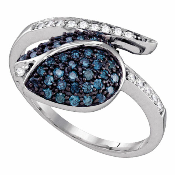 10kt White Gold Womens Round Blue Color Enhanced Diamond Tulip Ring 1/2 Cttw