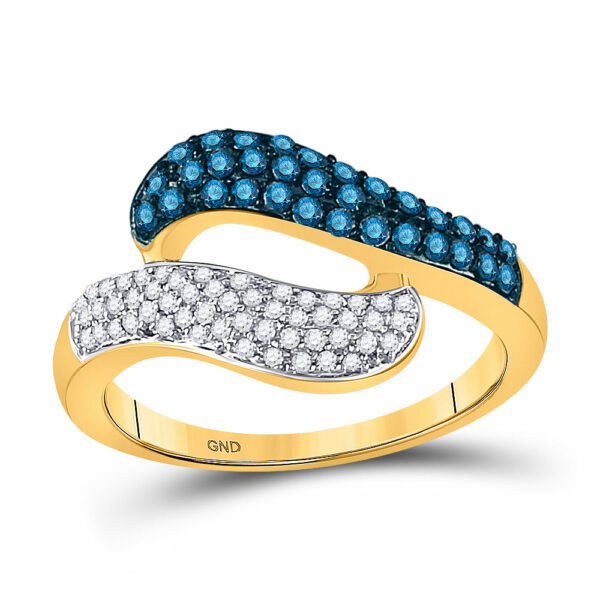 10kt Yellow Gold Womens Round Blue Color Enhanced Diamond Cocktail Ring 1/2 Cttw