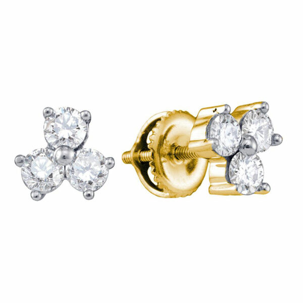 14kt Yellow Gold Womens Round Diamond 3-stone Earrings 3/4 Cttw