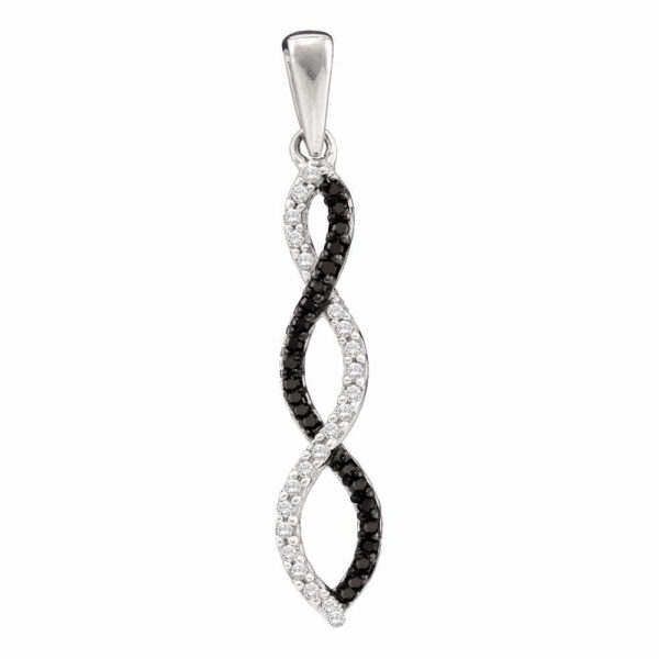 14kt White Gold Womens Round Black Color Enhanced Diamond Infinity Pendant 1/8 Cttw