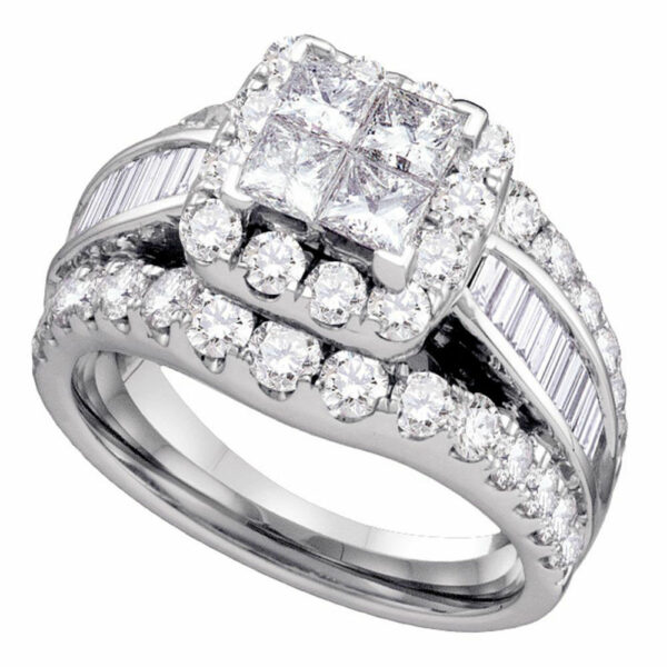 14kt White Gold Princess Diamond Cluster Bridal Wedding Engagement Ring 2 Cttw