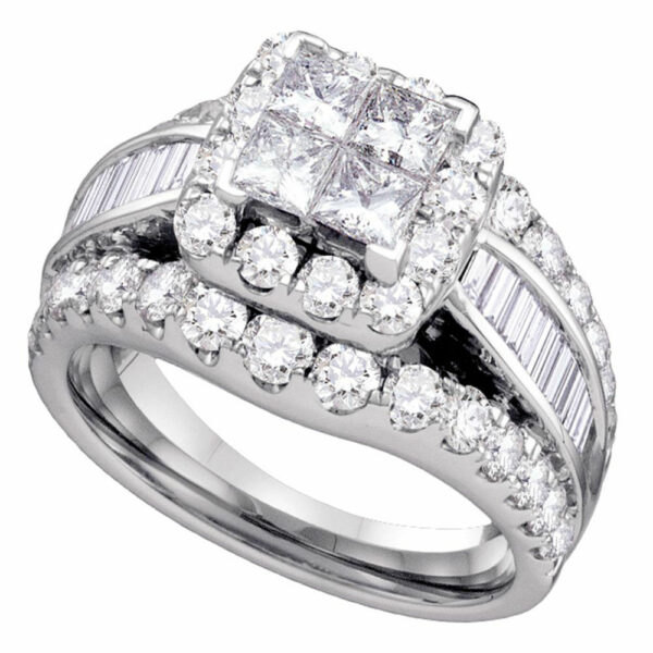 14kt White Gold Princess Diamond Halo Cluster Bridal Wedding Engagement Ring 3 Cttw