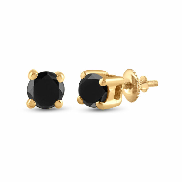 10kt Yellow Gold Unisex Round Black Color Enhanced Diamond Solitaire Stud Earrings 1/4 Cttw