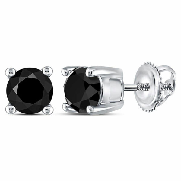 10kt White Gold Womens Round Black Color Enhanced Diamond Solitaire Earrings 1 Cttw