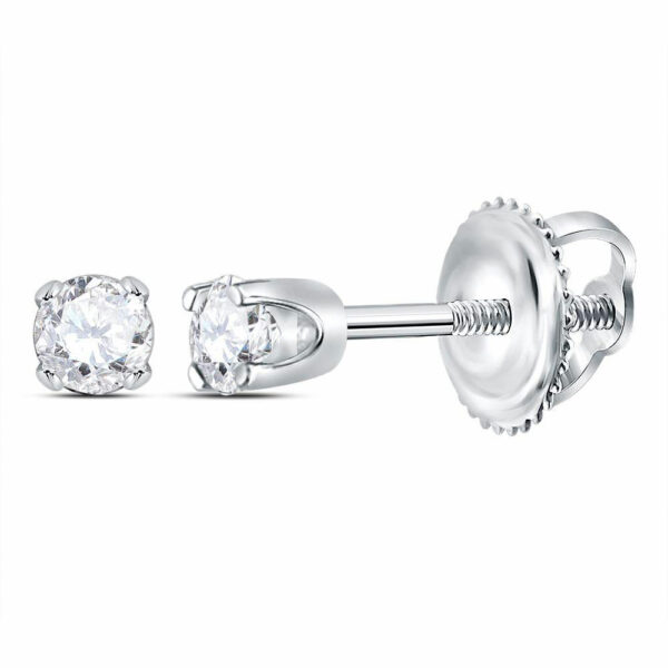 14kt White Gold Womens Round Diamond Solitaire Earrings 1/20 Cttw