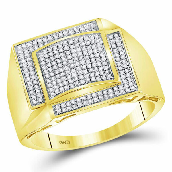 10kt Yellow Gold Mens Round Diamond Square Cluster Ring 1/2 Cttw