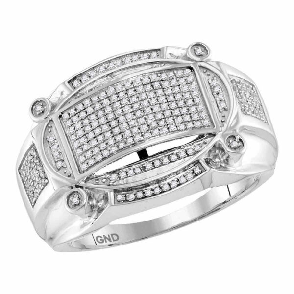 10kt White Gold Mens Round Diamond Oval Rectangle Cluster Ring 1/2 Cttw