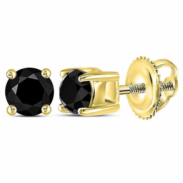 Yellow-tone Sterling Silver Round Black Color Enhanced Diamond Solitaire Earrings 1/2 Cttw