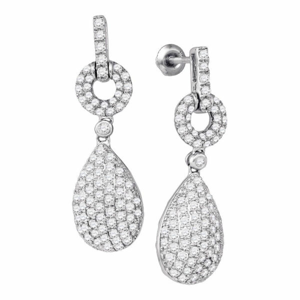 10kt White Gold Womens Round Diamond Teardrop Dangle Earrings 2 Cttw