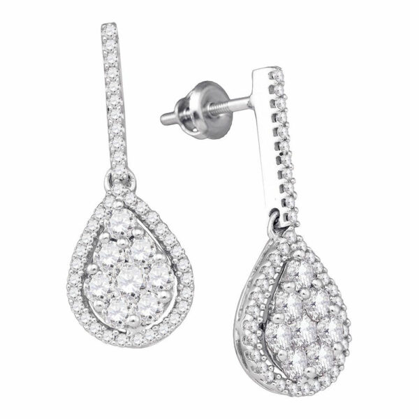 10kt White Gold Womens Round Diamond Dangle Earrings 1-1/2 Cttw