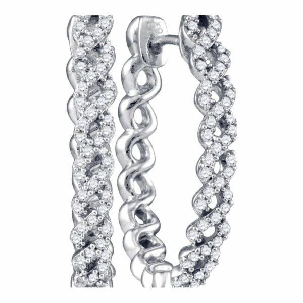 10kt White Gold Womens Round Diamond Woven Hoop Earrings 1/2 Cttw