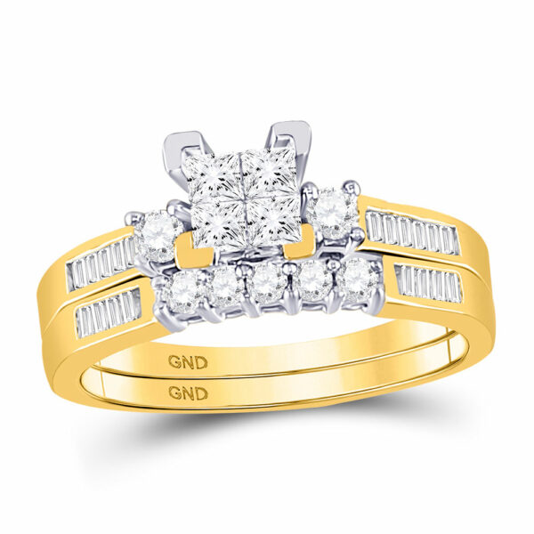 10kt Yellow Gold Princess Diamond Bridal Wedding Ring Band Set 1/2 Cttw