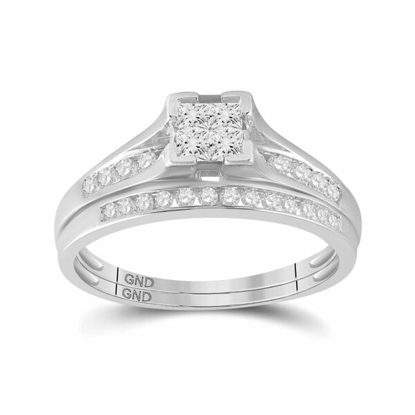 10kt White Gold Princess Diamond Bridal Wedding Ring Band Set 1/2 Cttw Size 6