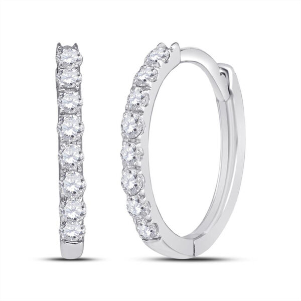 10kt White Gold Womens Round Diamond Hoop Earrings 1/3 Cttw