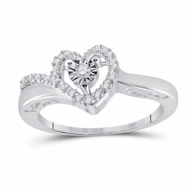 Sterling Silver Womens Round Diamond Heart Ring 1/10 Cttw