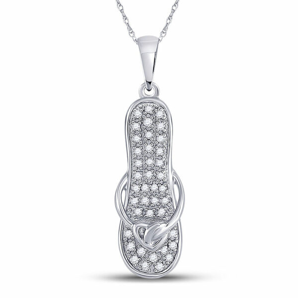 10kt White Gold Womens Round Diamond Flip Flop Sandal Nautical Pendant 1/8 Cttw