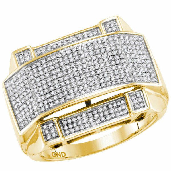 10kt Yellow Gold Mens Round Diamond Arched Rectangle Cluster Ring 5/8 Cttw