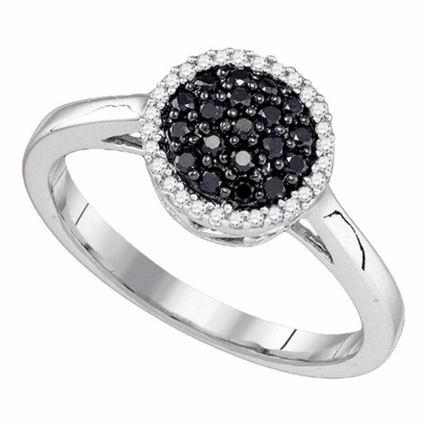 10k White Gold Womens Black Color Enhanced Diamond Halo Cluster Ring 1/4 Cttw