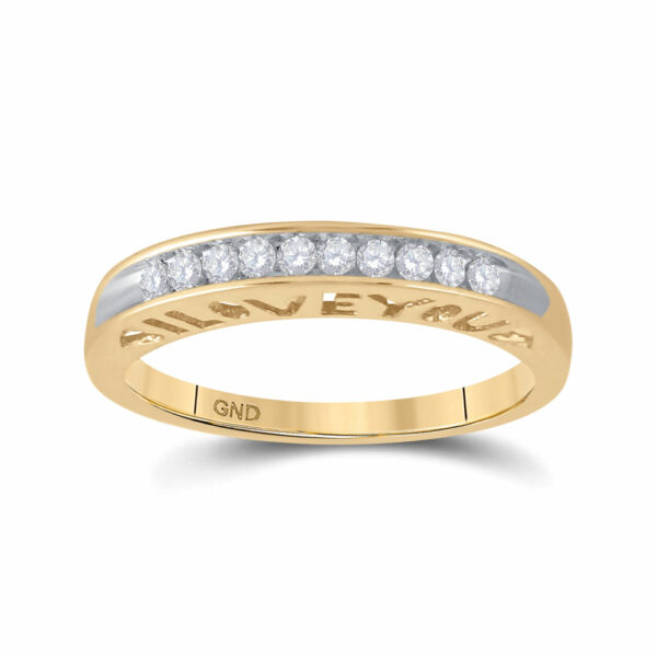 10kt Yellow Gold Womens Round Diamond I Love You Band 1/5 Cttw