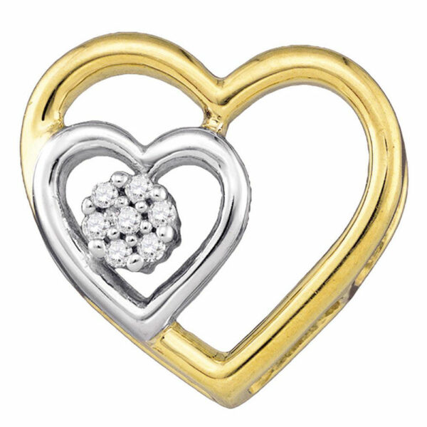 10kt Yellow Gold Womens Round Diamond Heart Pendant .03 Cttw