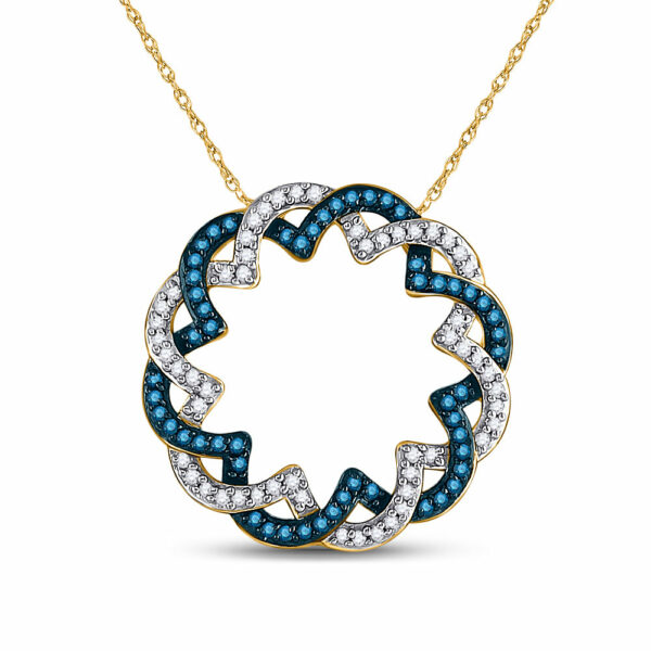 10kt Yellow Gold Womens Round Blue Color Enhanced Diamond Circle Pendant 1/3 Cttw