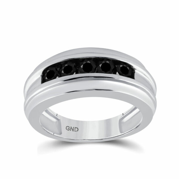 10kt White Gold Mens Round Black Color Enhanced Diamond Band Ring 1 Cttw