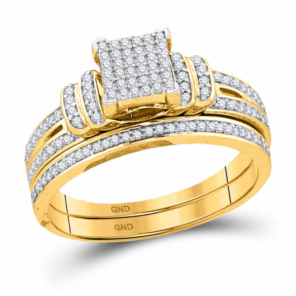 10kt Yellow Gold Round Diamond Bridal Wedding Ring Band Set 1/3 Cttw