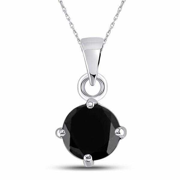 10kt White Gold Womens Round Black Color Enhanced Diamond Solitaire Pendant 2 Cttw