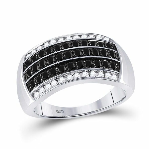 10kt White Gold Mens Round Black Color Enhanced Diamond Band Ring 1 Cttw