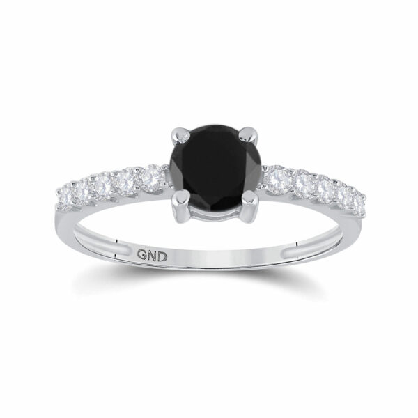 10kt White Gold Round Black Color Enhanced Diamond Solitaire Bridal Engagement Ring 1 Cttw