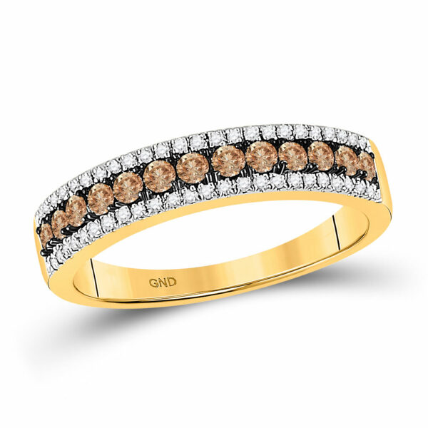 14k Yellow Gold Brown White Diamond Pave-set Womens Band Ring 1/2 Cttw