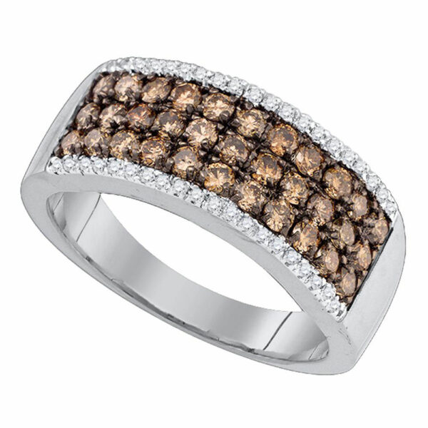 14kt White Gold Womens Round Brown Diamond Band Ring 1 Cttw