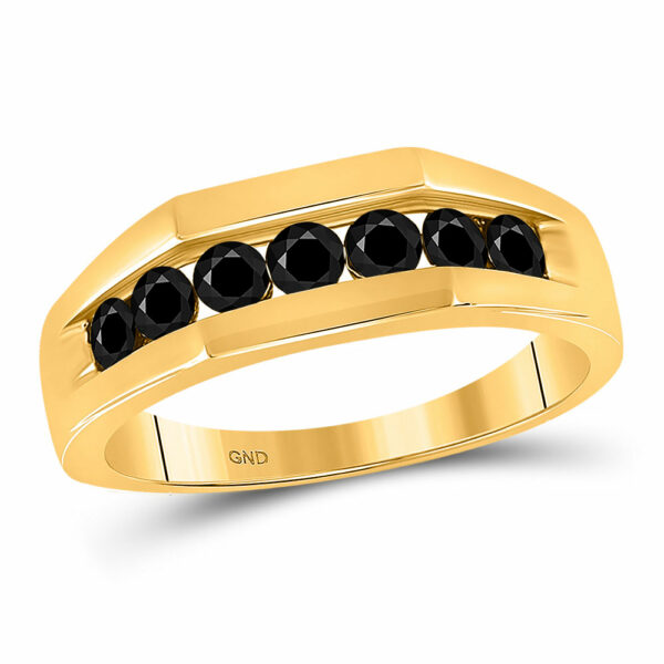 10kt Yellow Gold Mens Round Black Color Enhanced Diamond Wedding Band Ring 1 Cttw