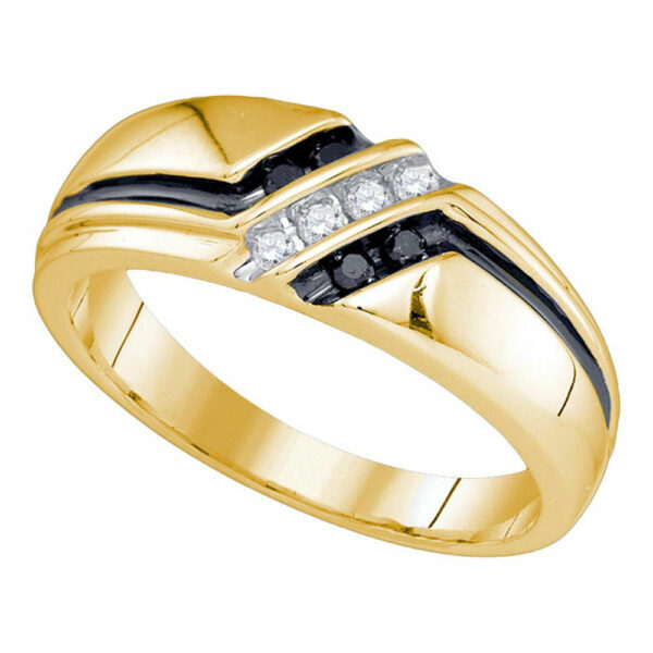 10kt Yellow Gold Mens Round Black Color Enhanced Diamond Band Ring 1/5 Cttw