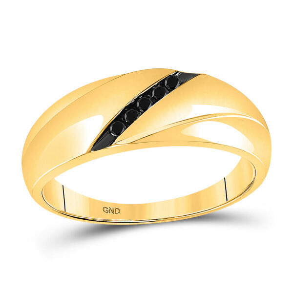 10kt Yellow Gold Mens Round Black Color Enhanced Diamond Band Ring 1/8 Cttw