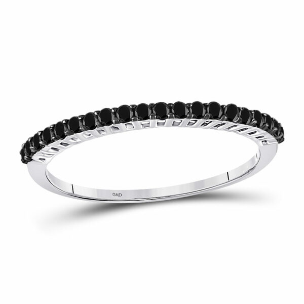 10kt White Gold Womens Round Black Color Enhanced Diamond Single Row Band 1/4 Cttw