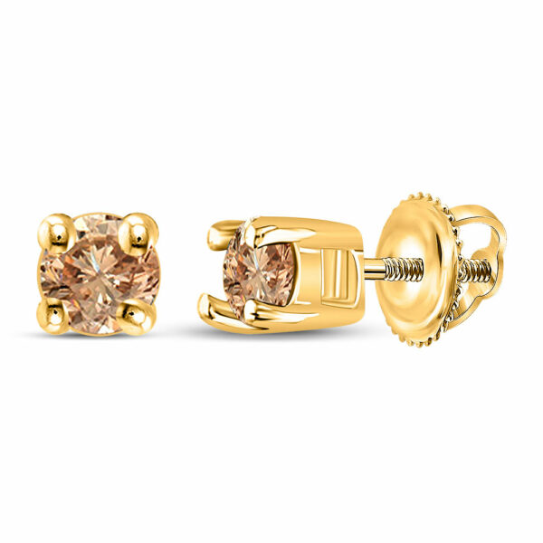 10kt Yellow Gold Womens Round Brown Diamond Solitaire Stud Earrings 1/4 Cttw