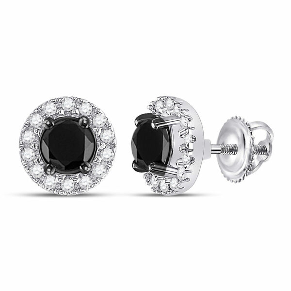 10kt White Gold Womens Round Black Color Enhanced Diamond Stud Earrings 1 Cttw