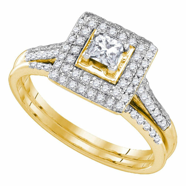 14kt Yellow Gold Round Diamond Bridal Wedding Ring Band Set 1/2 Cttw