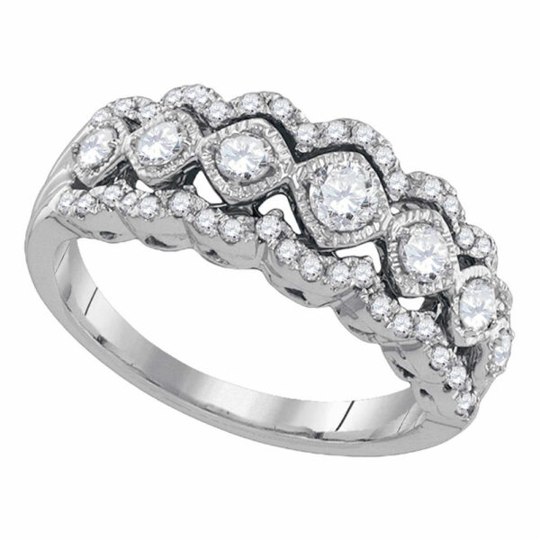 14kt White Gold Womens Round Diamond Contoured Fashion Band Ring 3/4 Cttw