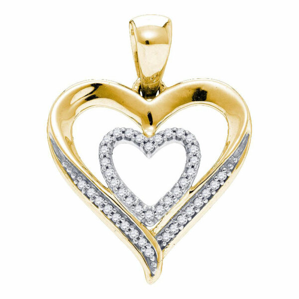 Yellow-tone Sterling Silver Womens Round Diamond Heart Pendant 1/10 Cttw