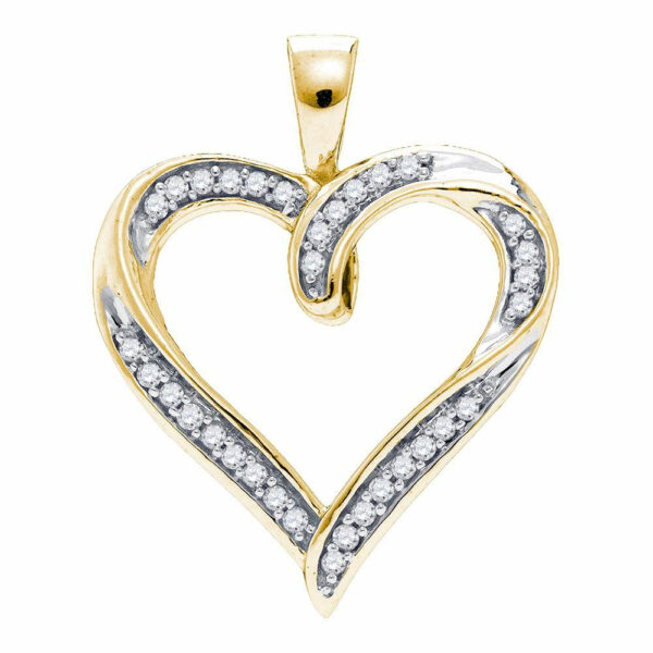 10kt Yellow Gold Womens Round Diamond Heart Outline Pendant 1/10 Cttw