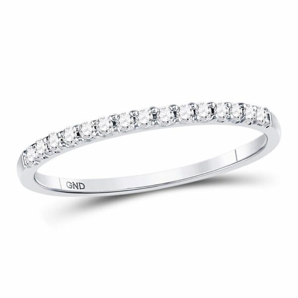 14kt White Gold Womens Round Diamond Wedding Single Row Band 1/6 Cttw Size 6