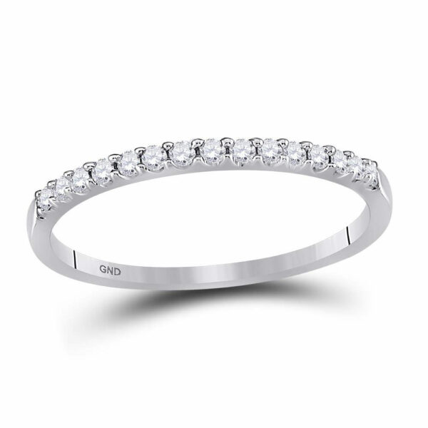 14kt White Gold Womens Round Diamond Wedding Single Row Band 1/6 Cttw Size 8