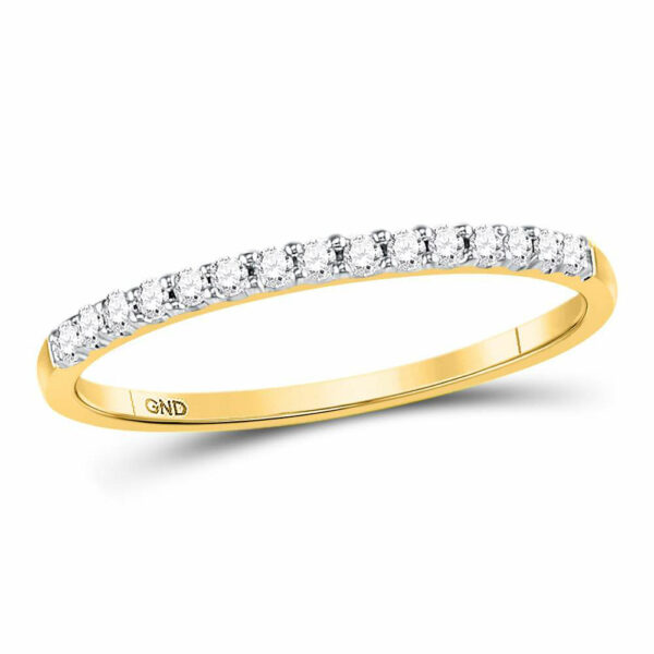 14kt Yellow Gold Womens Round Diamond Wedding Single Row Band 1/6 Cttw Size 8