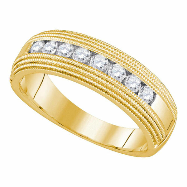 14kt Yellow Gold Mens Round Diamond Milgrain Wedding Anniversary Band Ring 1/2 Cttw