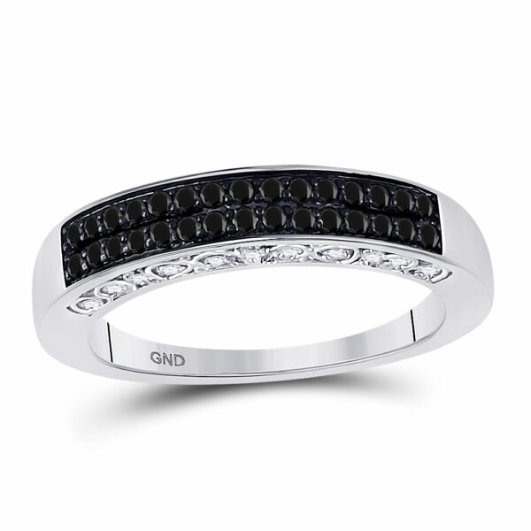 10kt White Gold Womens Round Black Color Enhanced Diamond Band Ring 1/2 Cttw