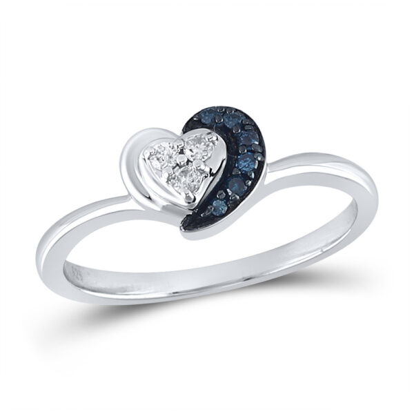 Sterling Silver Womens Round Blue Color Enhanced Diamond Small Simple Heart Ring 1/8 Cttw