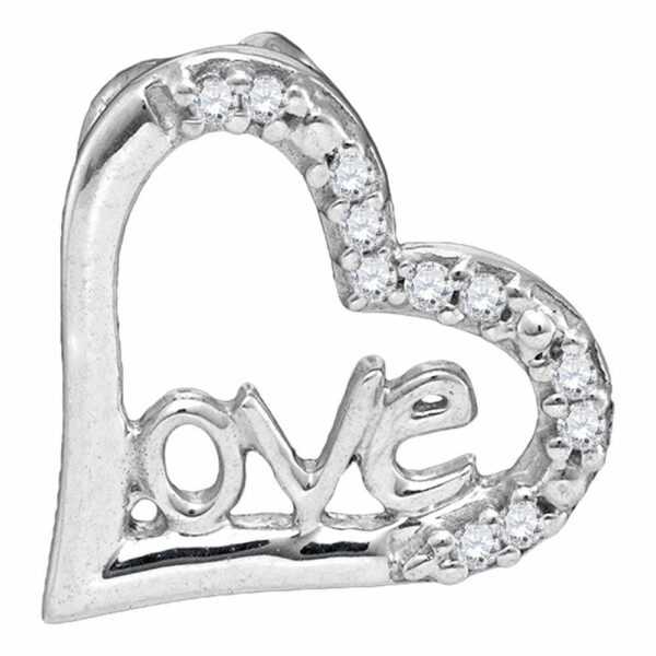 10kt White Gold Womens Round Diamond Heart Pendant 1/20 Cttw