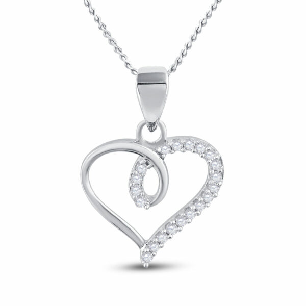 10kt White Gold Womens Round Diamond Heart Pendant 1/10 Cttw